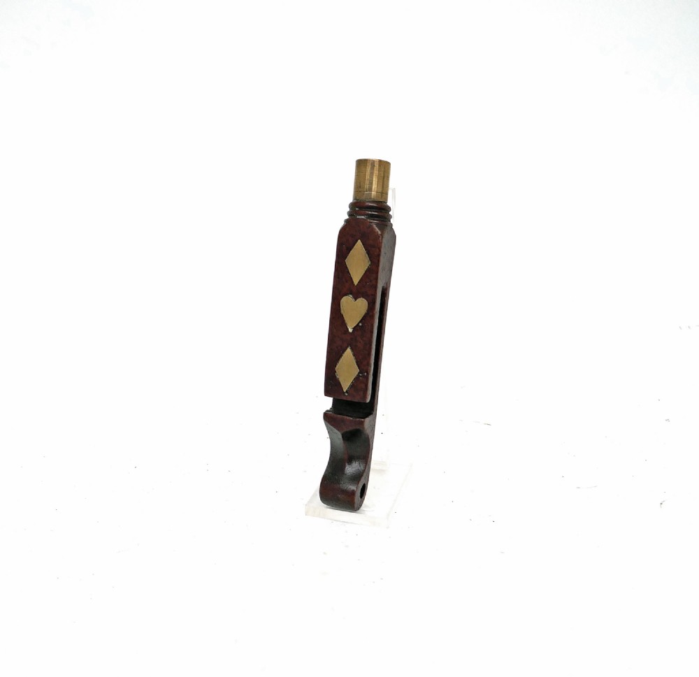 Antique Early Treen 19thc Brass & Mahogany Inlaid Knitting Sheath.   English C1840-60