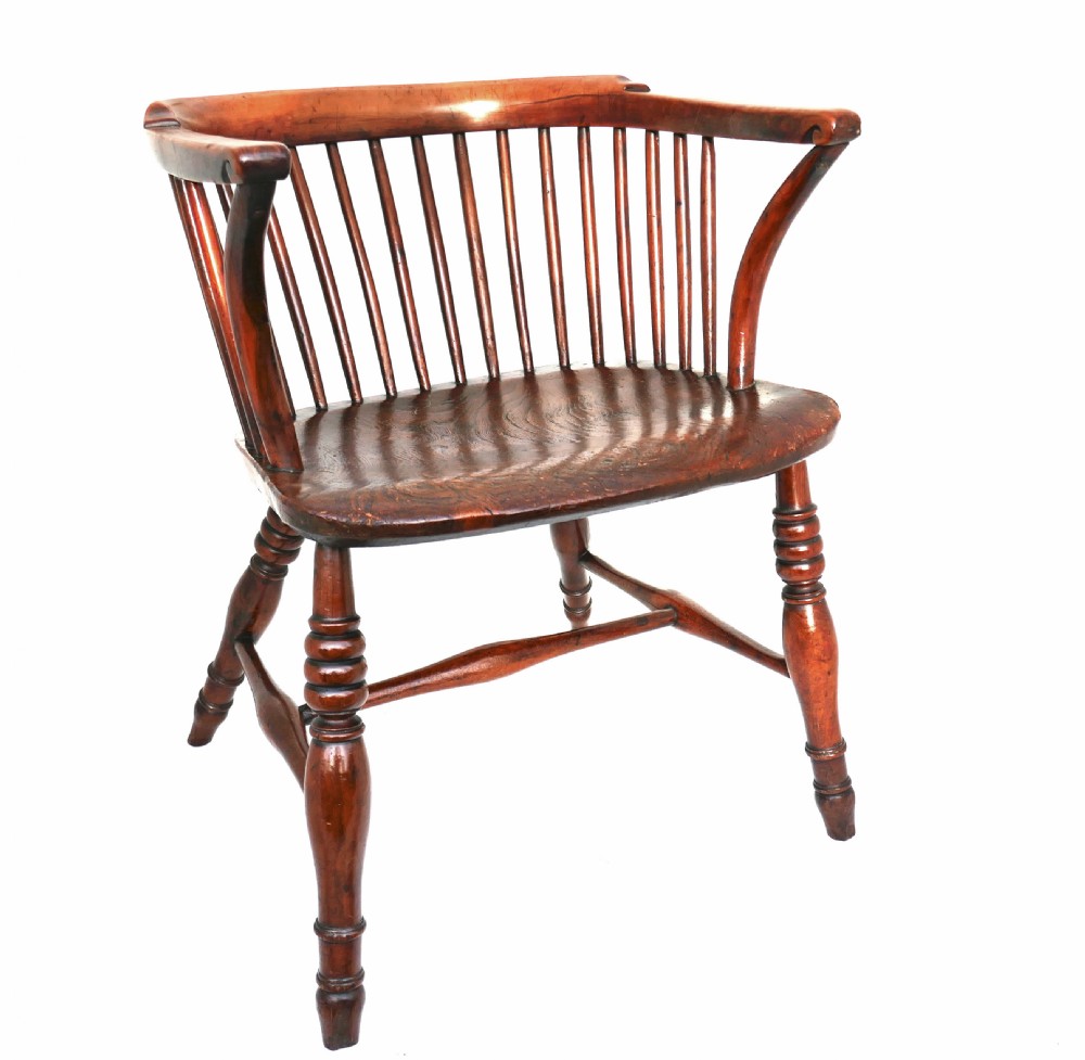 Antique Country Furniture 19thc Yew & Elm Windsor Low-Back Chair.  English C1840-60.