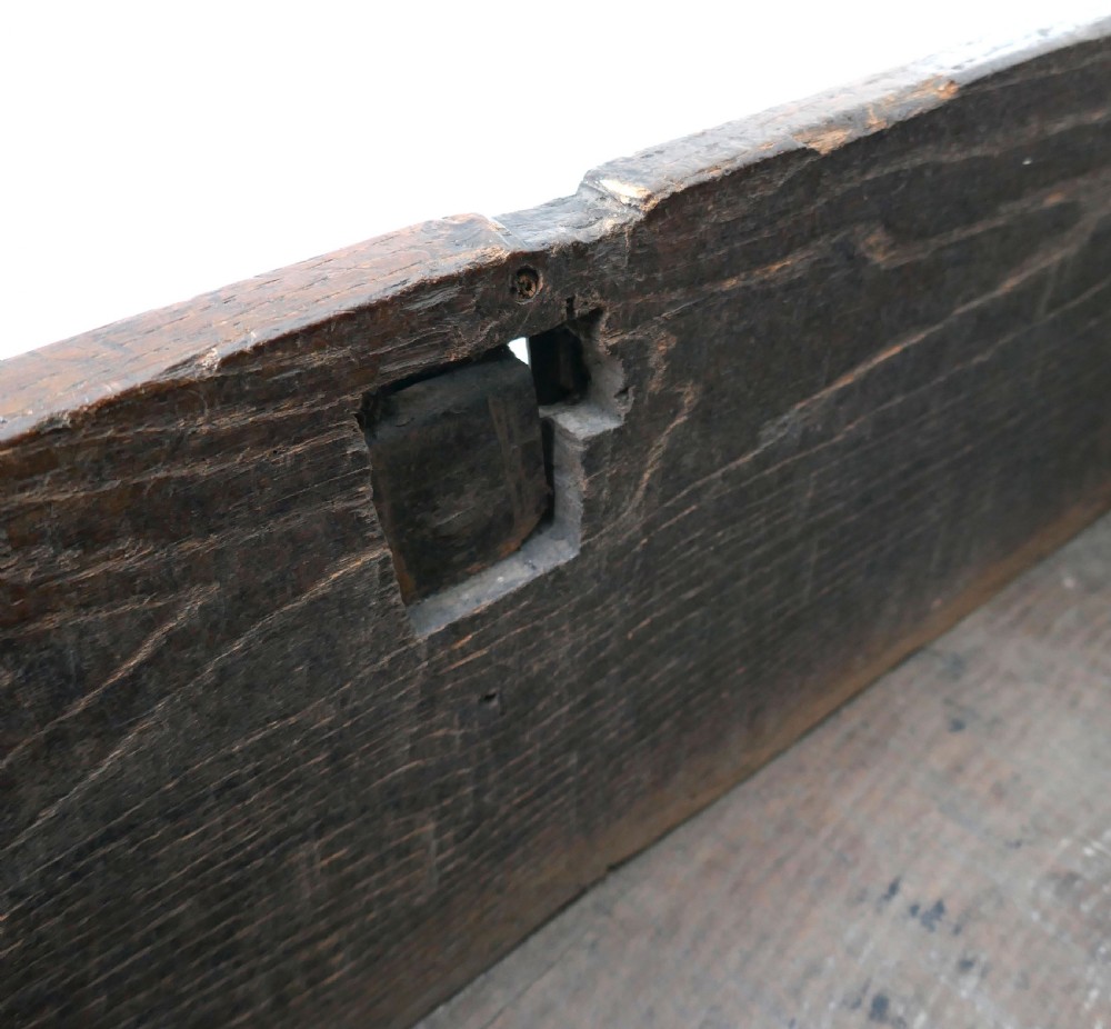 Antique Oak Furniture 17thc Carved Boarded Box.  English C1670-80 View VI