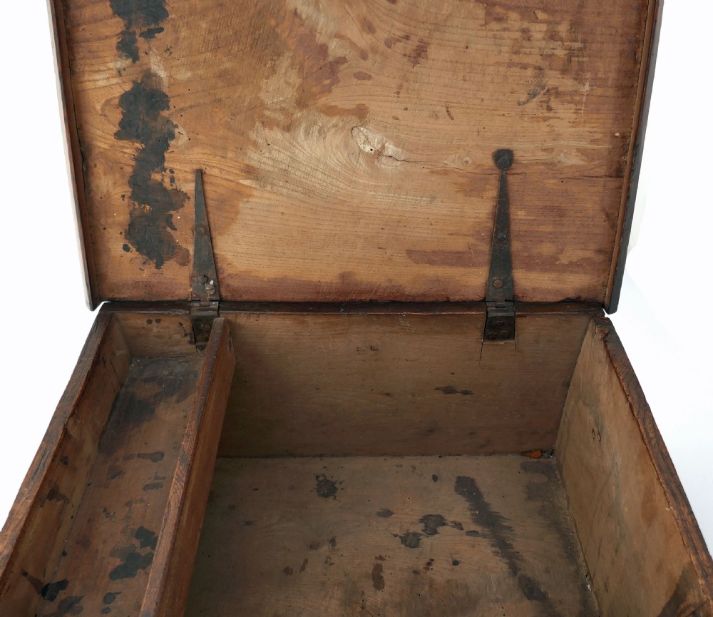Antique Early Furniture & Collectables 18thc Elm Writing Box.   English C1700-20. View III