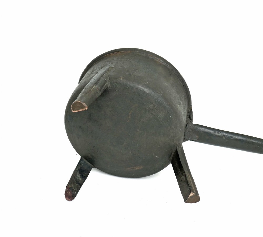 Antique Early Metalware 17thc Bronze Skillet Named On The Handle Clement Tosear.  England / Wiltshire View III