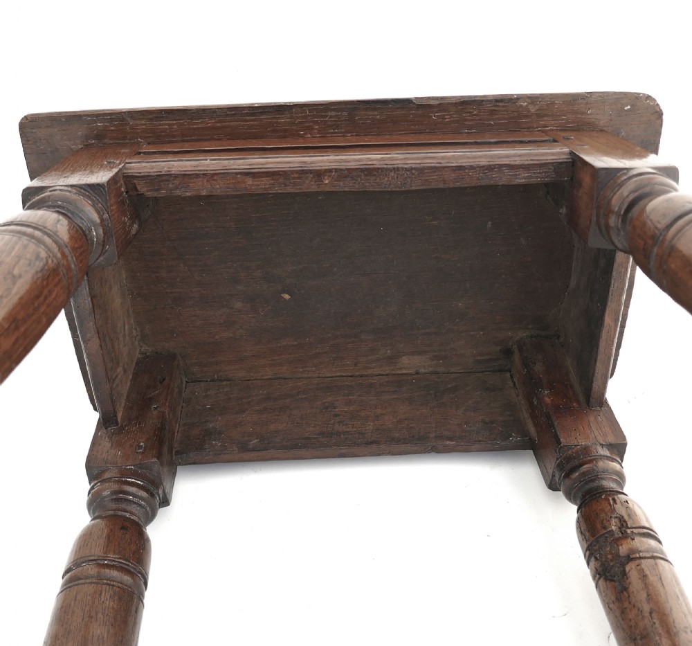 Antique Early Oak & Country Furniture 17thc Charles 1 Joined Stool . English C1620-40. View IV