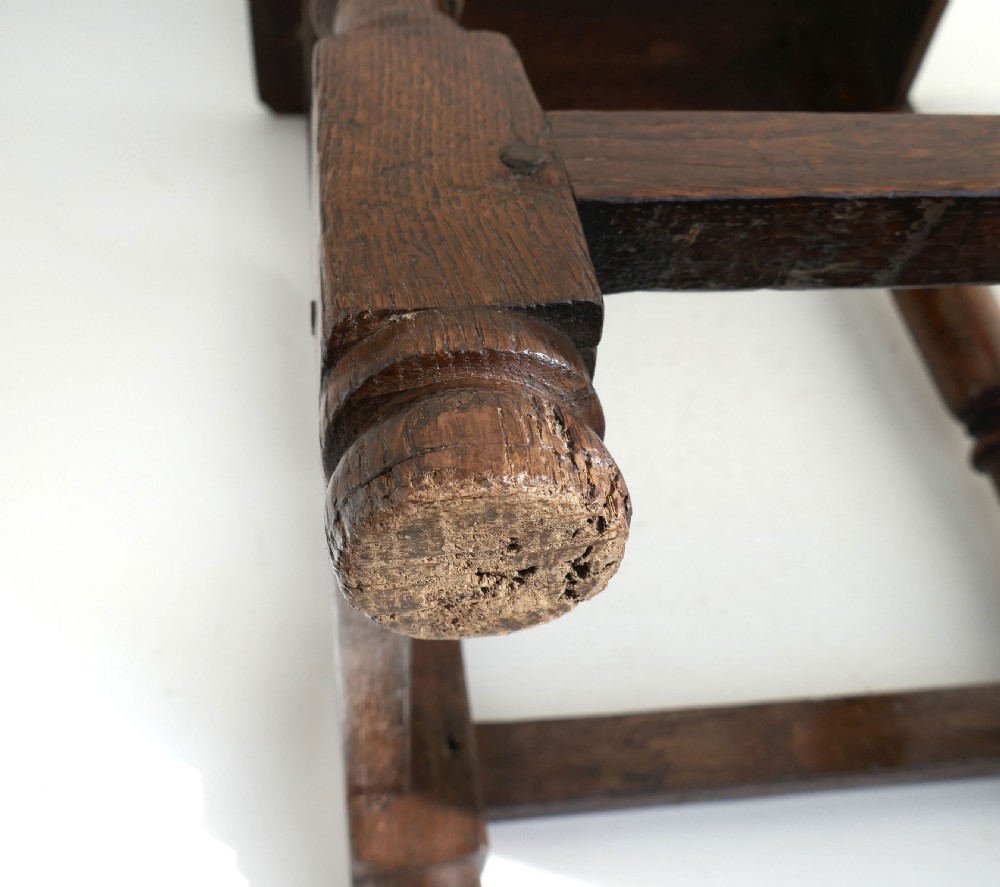 Antique Early Oak & Country Furniture 17thc Charles 1 Joined Stool . English C1620-40. View V
