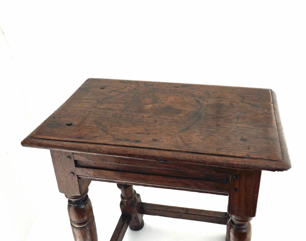 Antique Early Oak & Country Furniture 17thc Charles 1 Joined Stool . English C1620-40. View VI