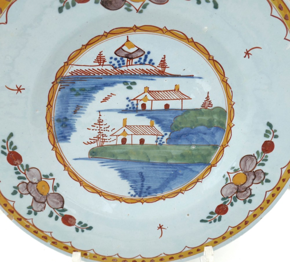 Antique Early Pottery Set Of Five 18thc Polychrome Delftware Plates.    Dutch C1770-90. View III