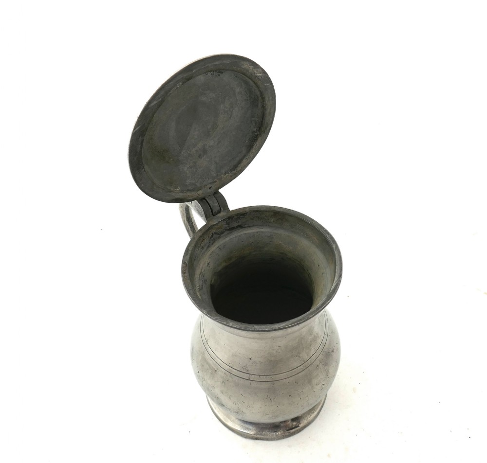 Antique Early Metalware Mid 19thc Pewter Imperial Half-Pint Lidded Measure. Scottish C1850 View IV