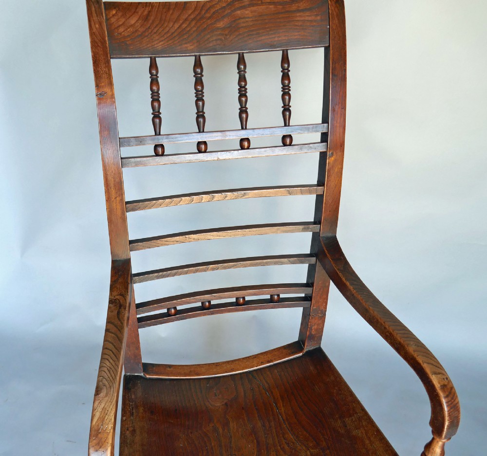 Antique Country Furniture Regency 19thc Fruitwood & Elm East Anglian Armchair. English C1800-20. View VI