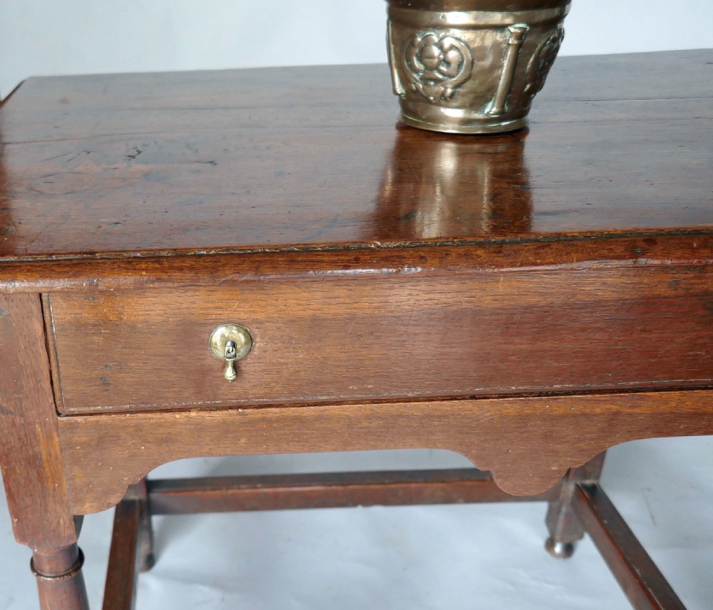 Antique Oak & Country Furniture 18thc Side Table With Original Small Drop Handles.  English C1760-80 View III