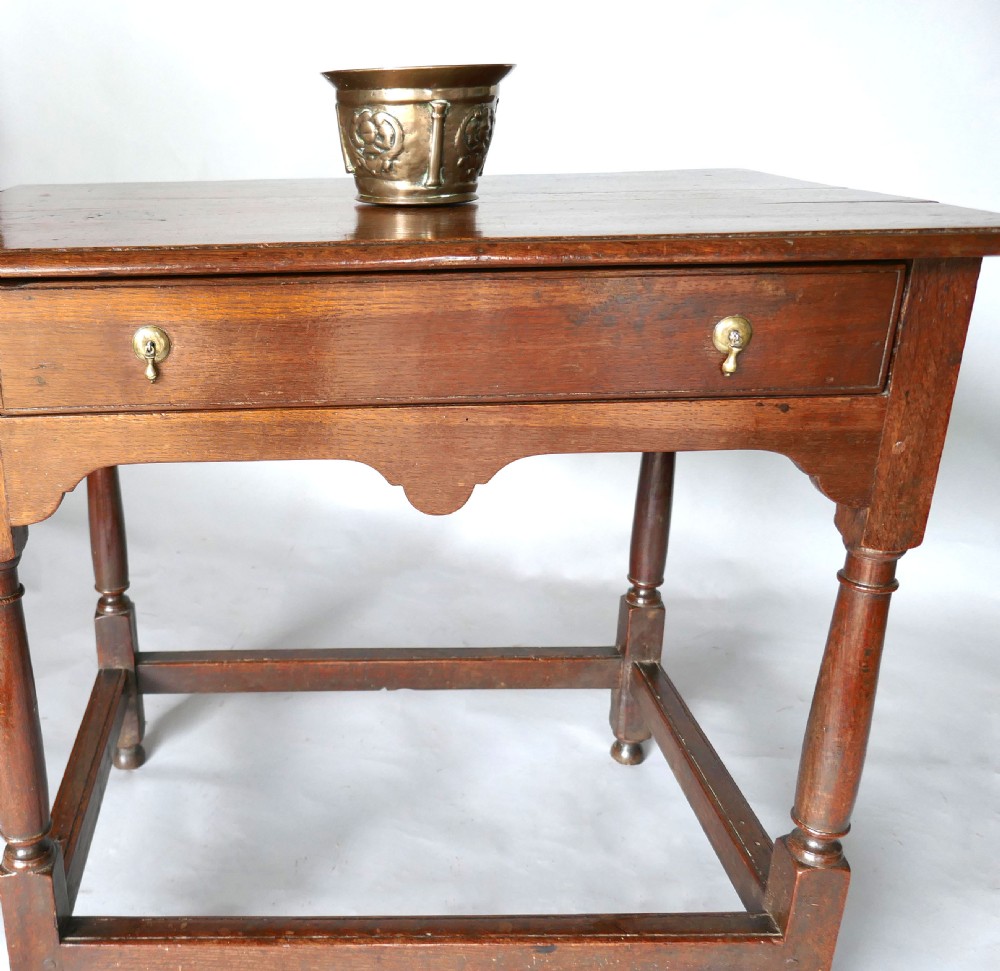 Antique Oak & Country Furniture 18thc Side Table With Original Small Drop Handles.  English C1760-80 View V
