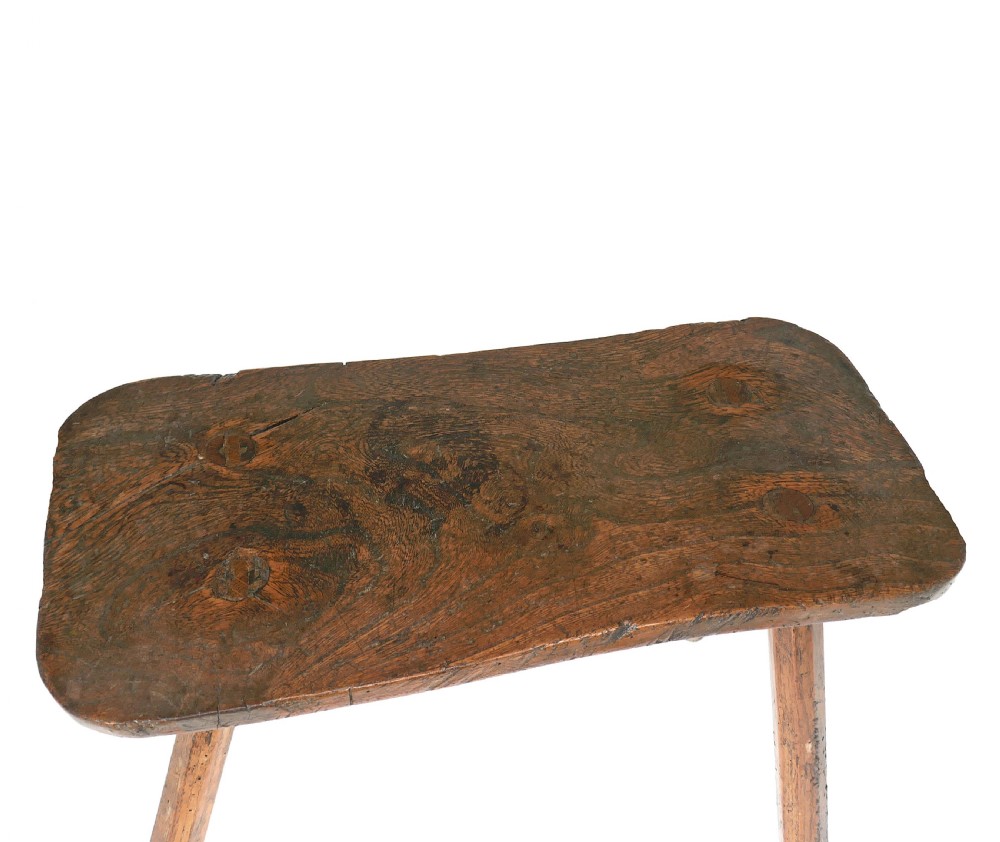Antique Country Furniture 18thc Ash & Elm Four Legged Large Stool.    English C1760-80. View II