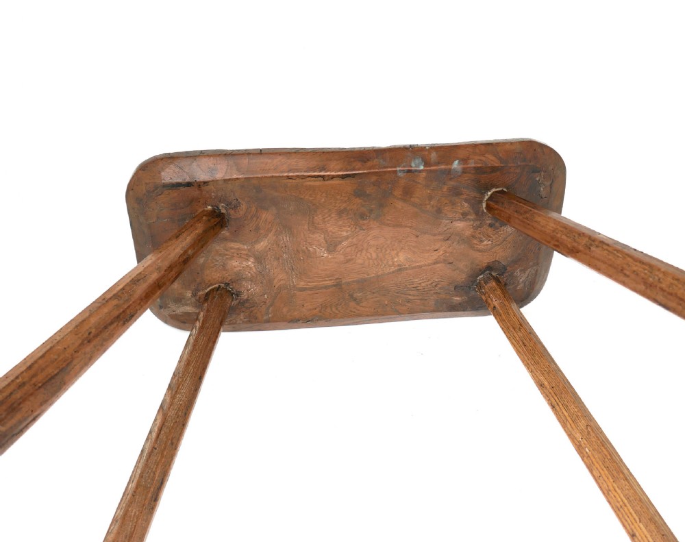 Antique Country Furniture 18thc Ash & Elm Four Legged Large Stool.    English C1760-80. View V