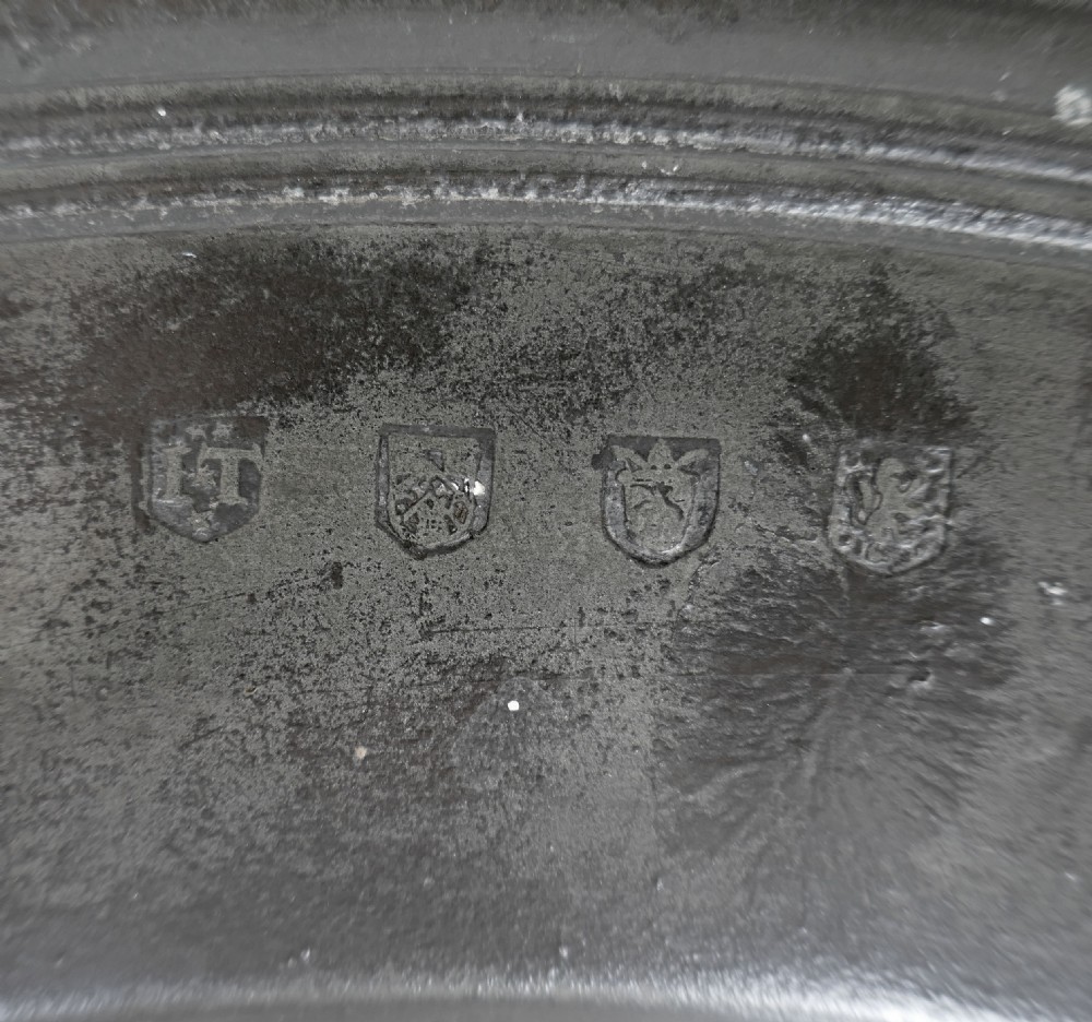 Antique 17thc Pewter Triple Reeded Single Charger With Owners Initials MS & Touchmarks.  English View IV