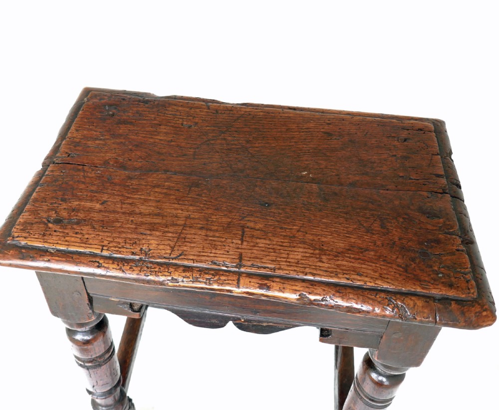 Antique Early Oak & Country Furniture 17thc Charles1 Joyned  Stool . English C1640-50. View II