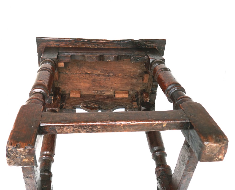 Antique Early Oak & Country Furniture 17thc Charles1 Joyned  Stool . English C1640-50. View IV
