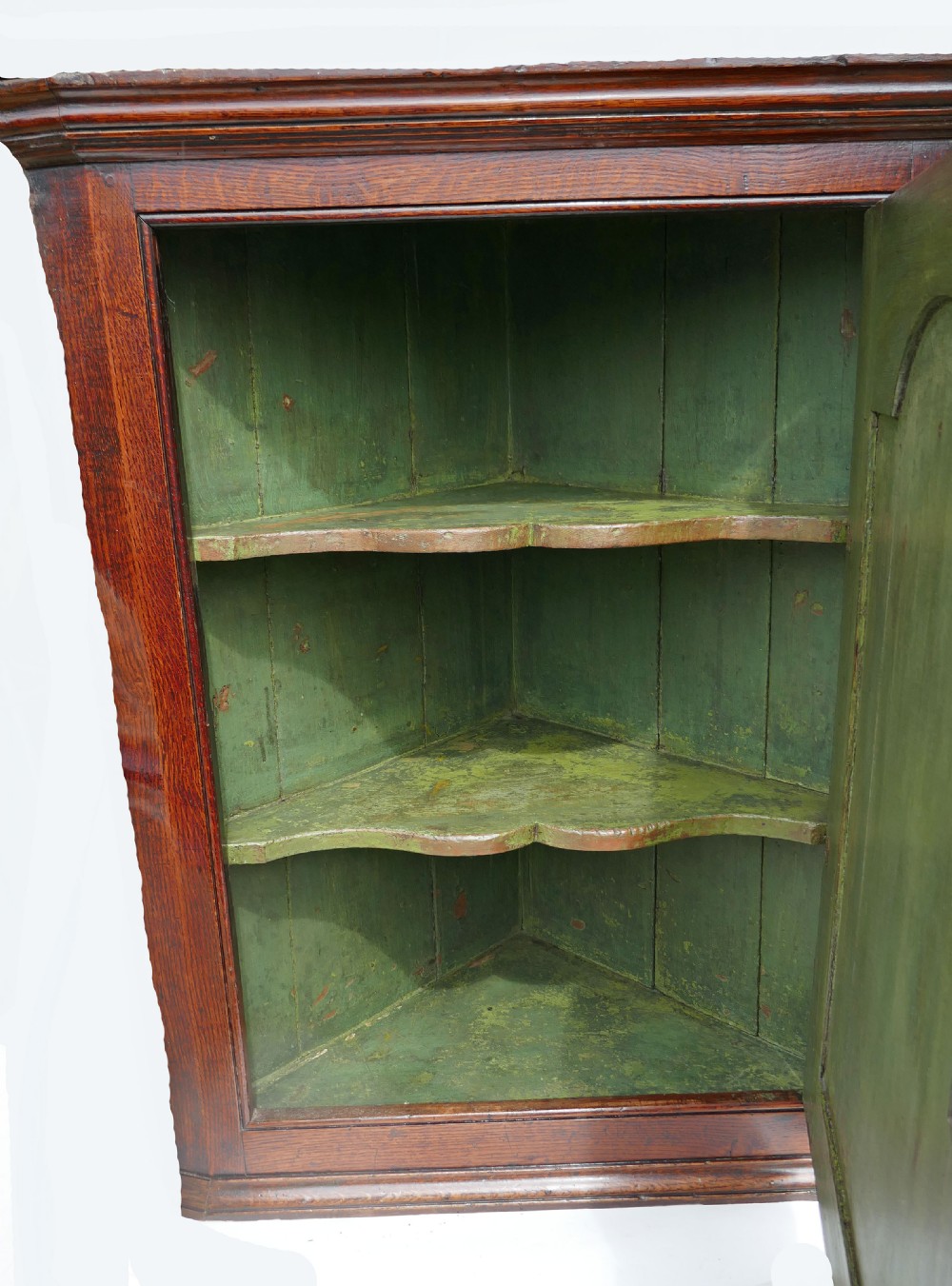 Antique Country Furniture 18thc Oak Corner Cupboard With Fielded Panel.  English C1770-80. View II