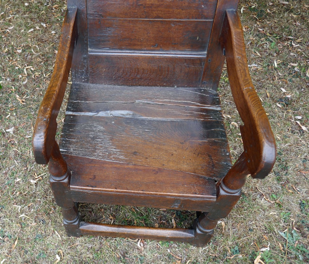 Antique Early English Furniture 17thc Wainscot Armchair Dated 1696 & Owners Initials E.B. View IV