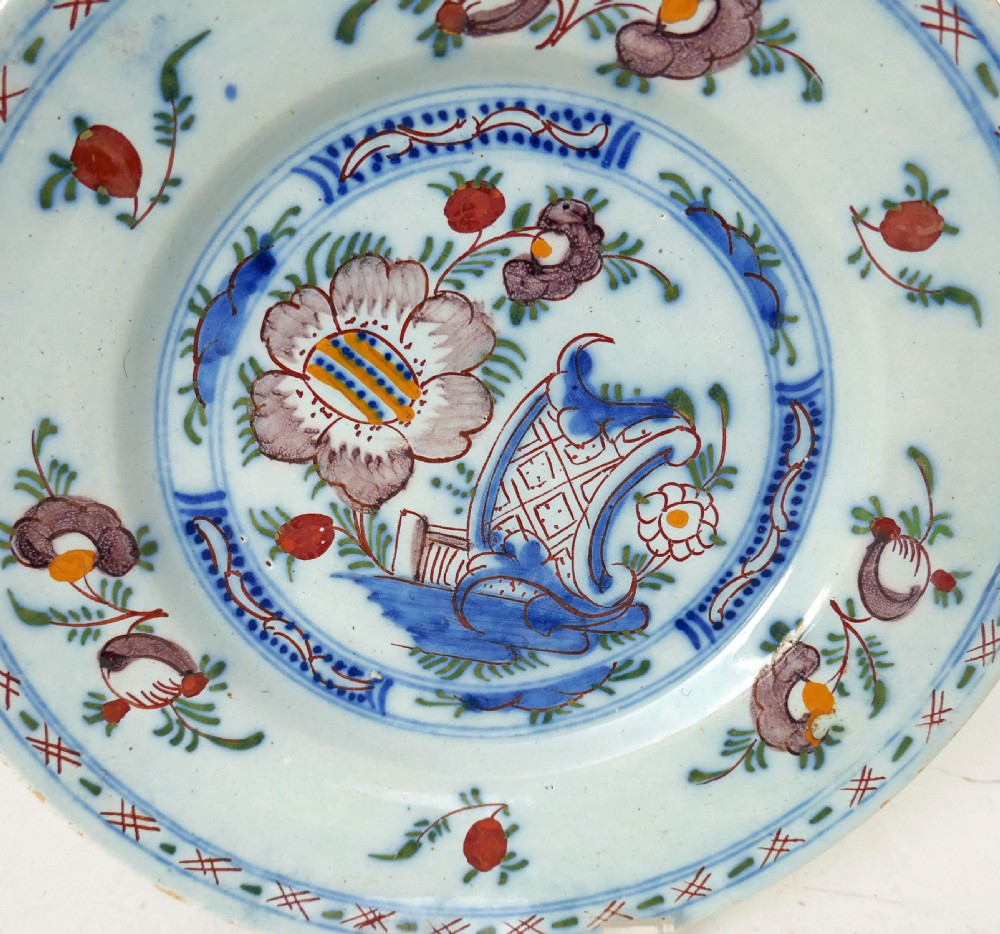 Antique Early Pottery 18thc Polychrome Delftware 9