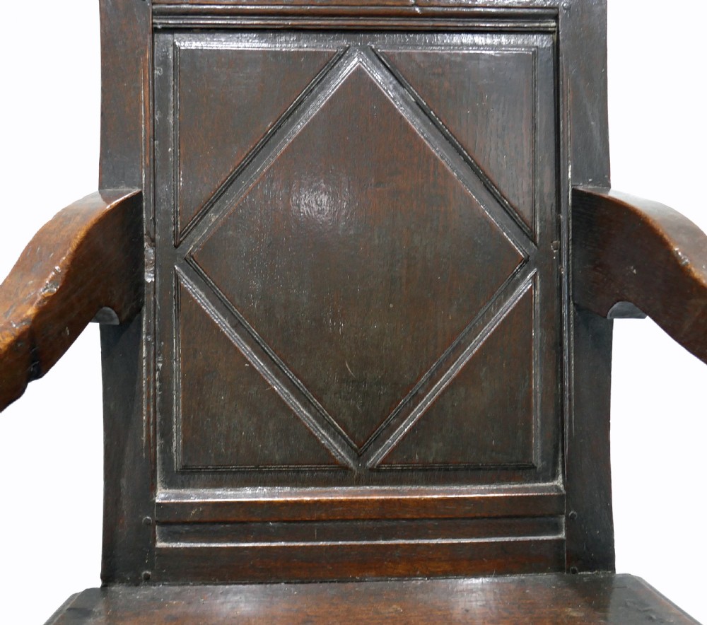 Antique Early Oak Furniture 17thc Charles 1 Joined Wainscot Armchair.   English C1620-40. View IV