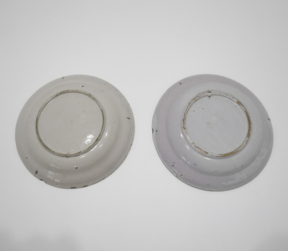 Antique Early Pottery Two 18thc Polychrome Delft Chargers.   Dutch C1760-80. View IV