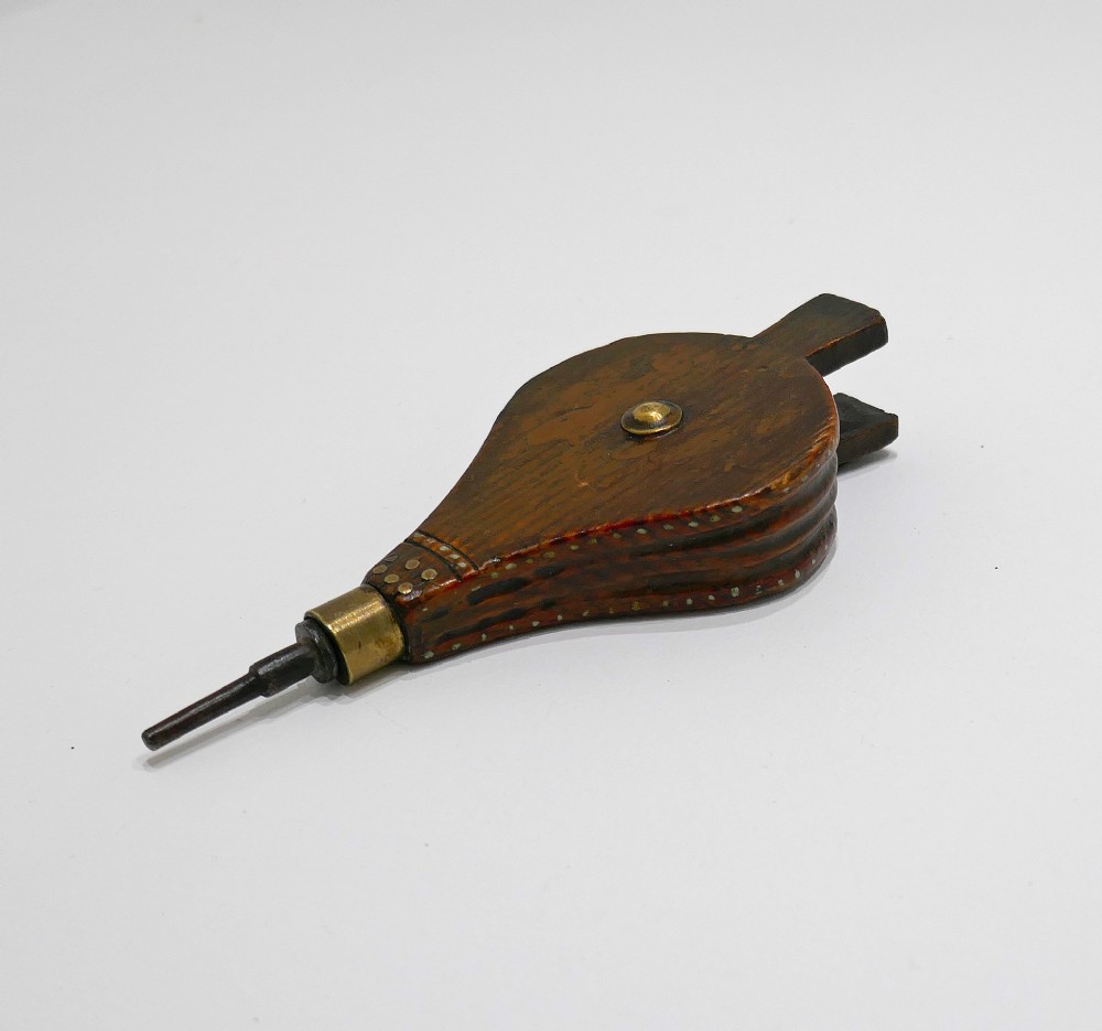 Antique Treen 19thc Pine Bellows With Brass Pin Decoration & Good Colour.   English C1840-60