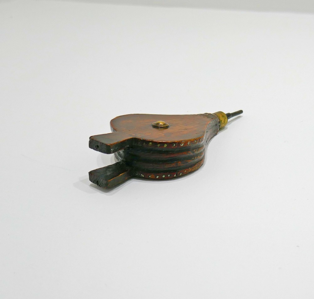 Antique Treen 19thc Pine Bellows With Brass Pin Decoration & Good Colour.   English C1840-60 View V