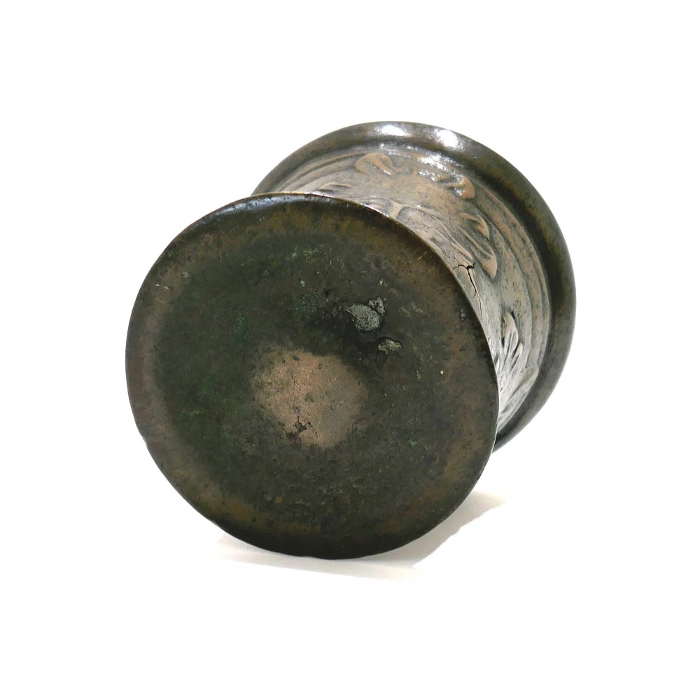 Antique Early Metalware 17thc Bronze Mortar Decorated With Oak Leaves.    English C1670-90. View III