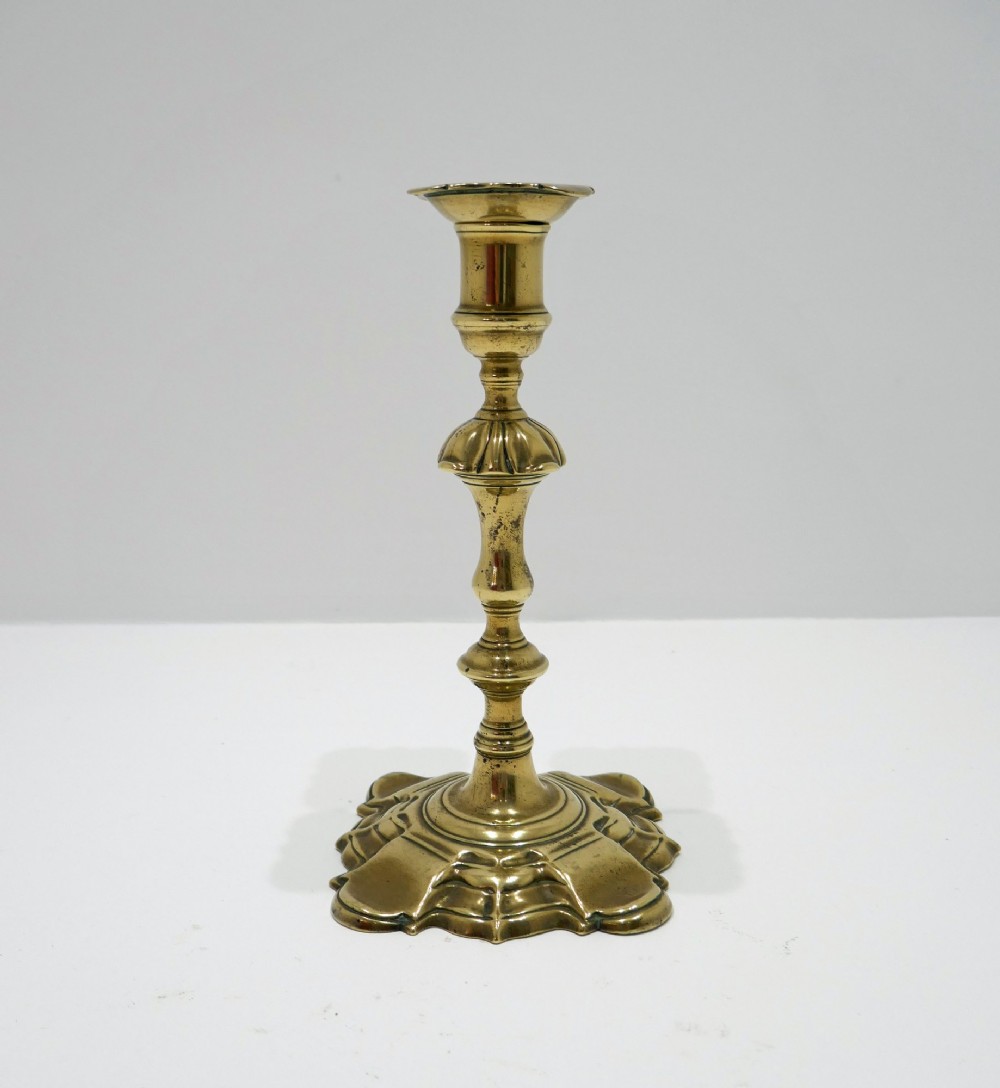 Antique Metalware 18thc Brass Single Quality Candlestick With Detachable Sconce.  English C1740-50.