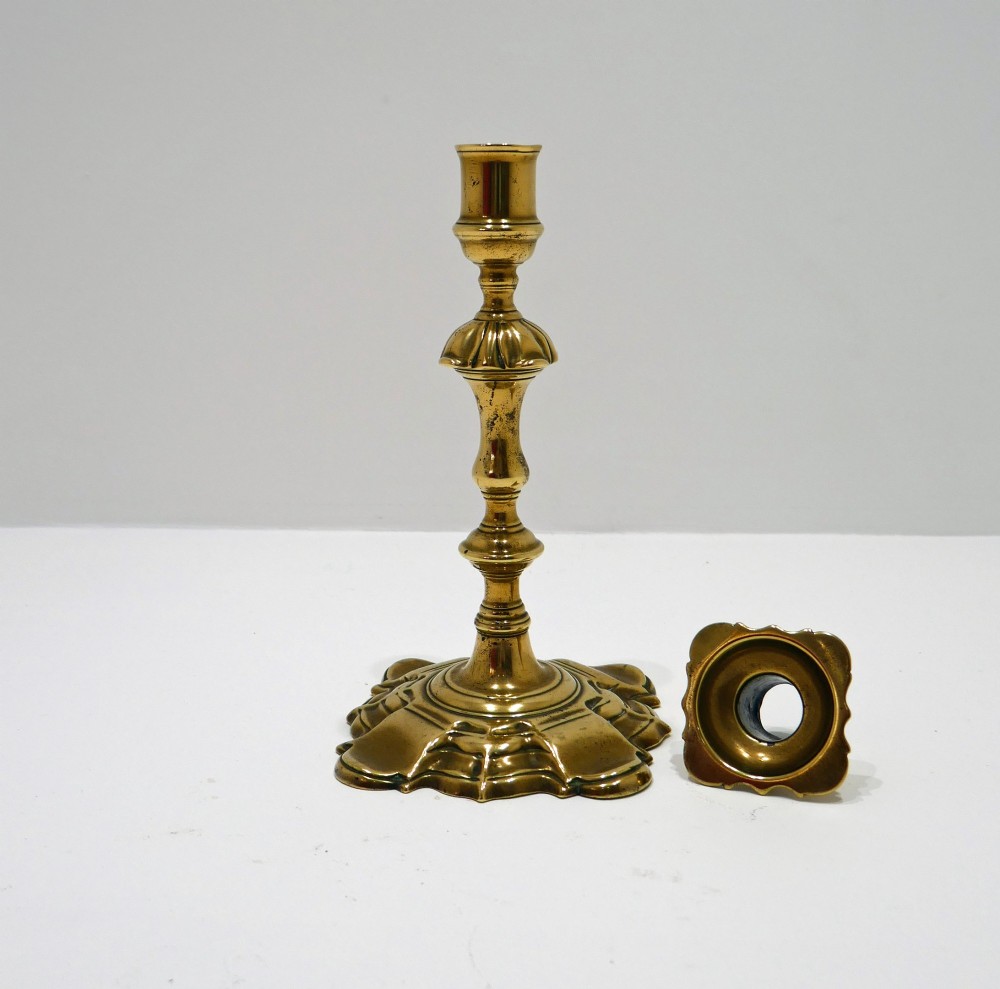 Antique Metalware 18thc Brass Single Quality Candlestick With Detachable Sconce.  English C1740-50. View III