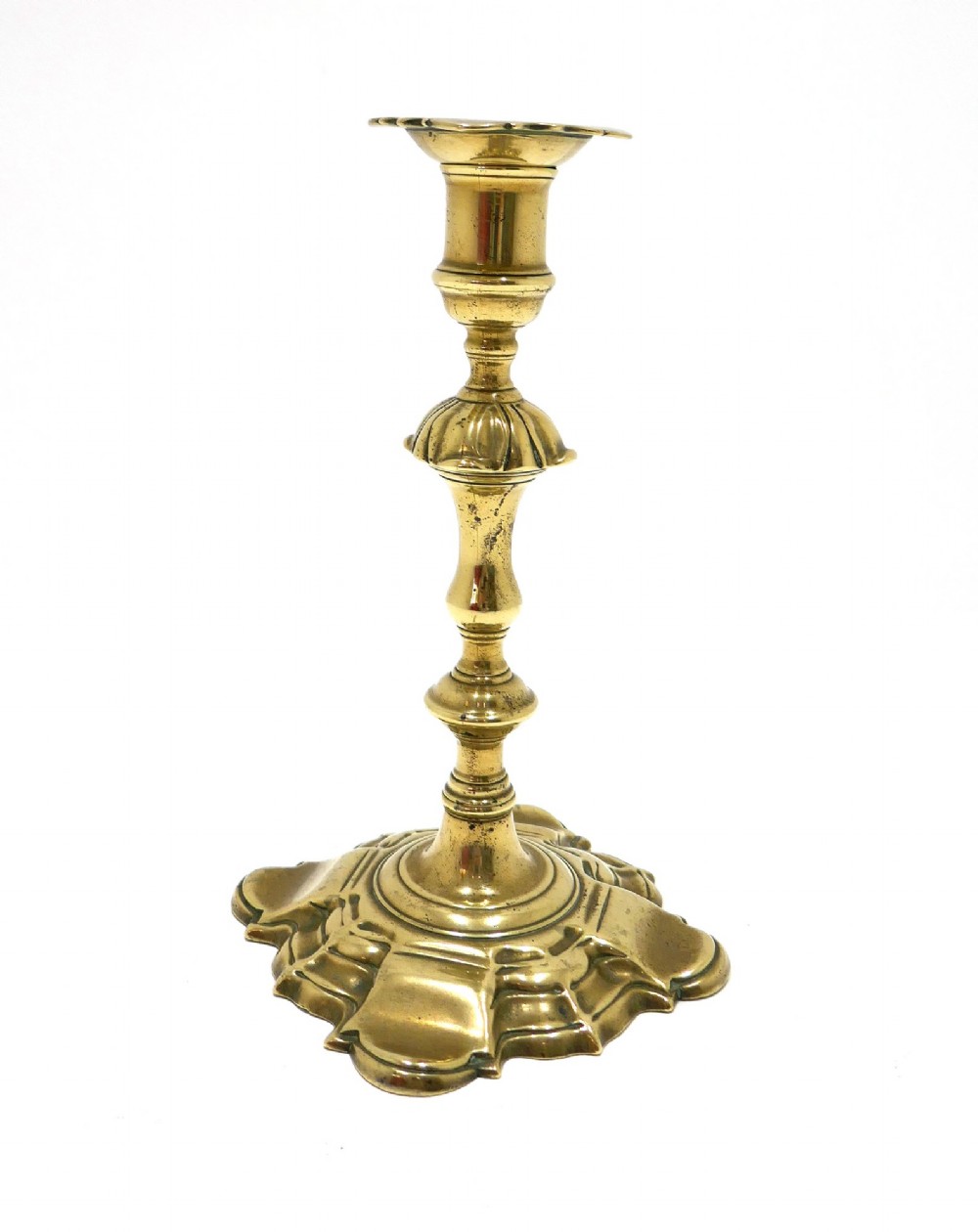 Antique Metalware 18thc Brass Single Quality Candlestick With Detachable Sconce.  English C1740-50. View IV