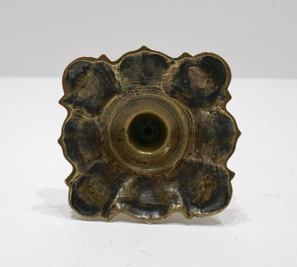 Antique Metalware 18thc Brass Single Quality Candlestick With Detachable Sconce.  English C1740-50. View V
