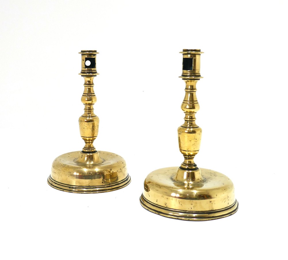 Antique Early Lighting Pair Of 17thc Brass Candlesticks. Continental C1670-80. View II