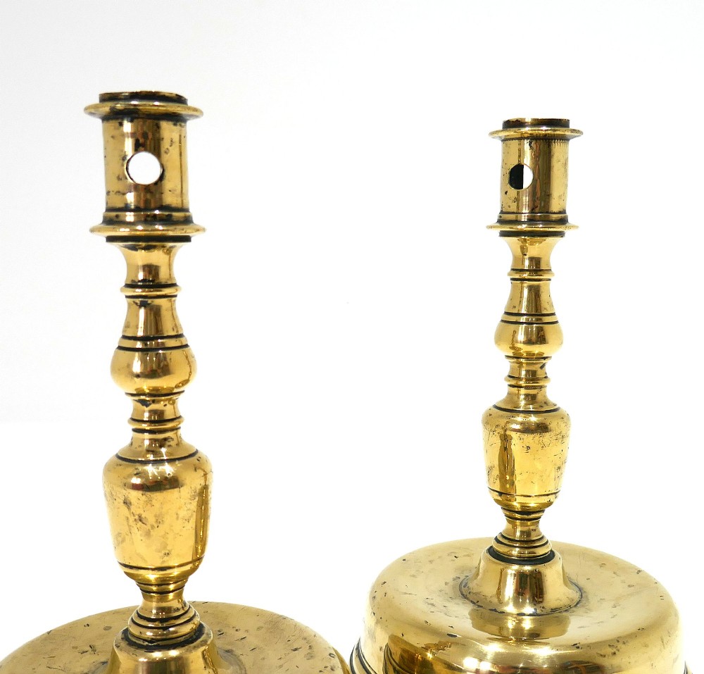 Antique Early Lighting Pair Of 17thc Brass Candlesticks. Continental C1670-80. View III