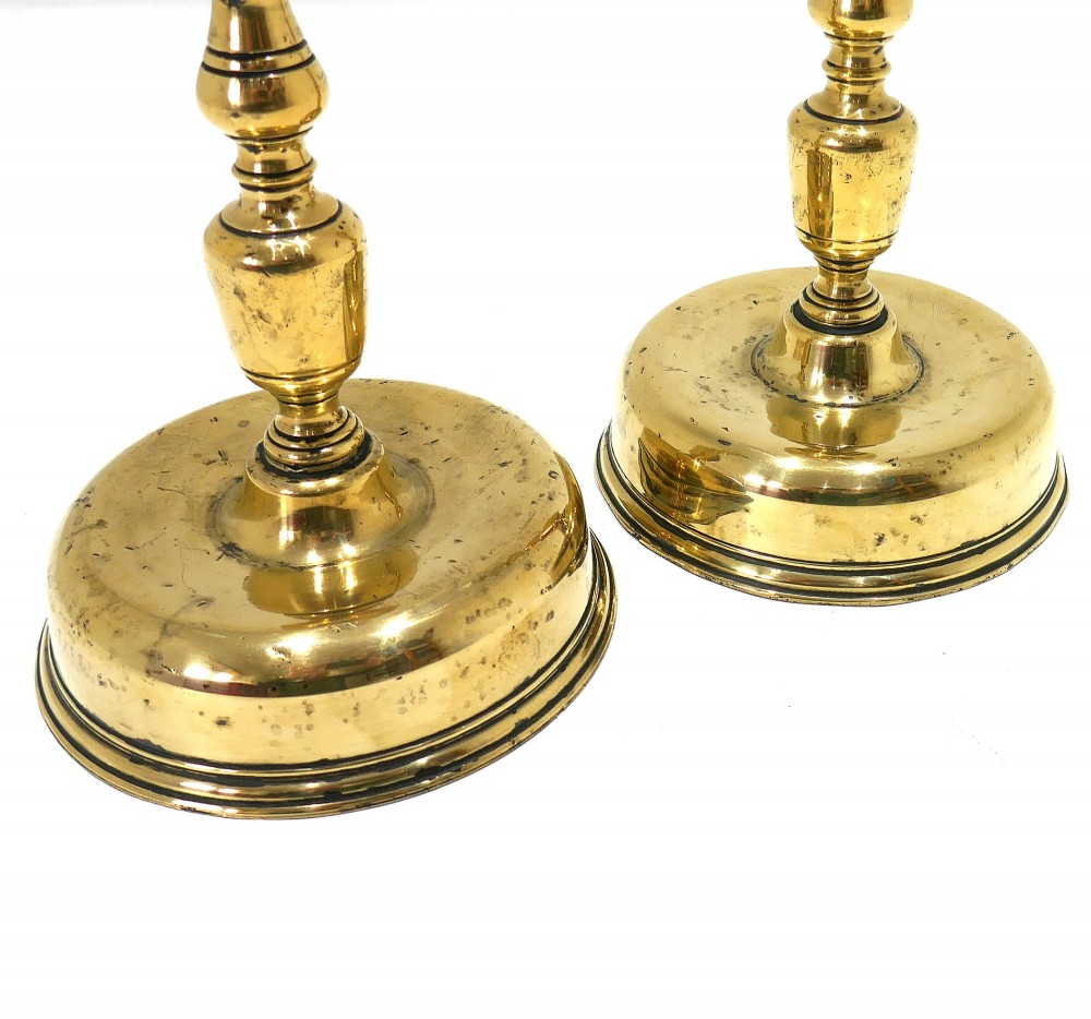 Antique Early Lighting Pair Of 17thc Brass Candlesticks. Continental C1670-80. View IV