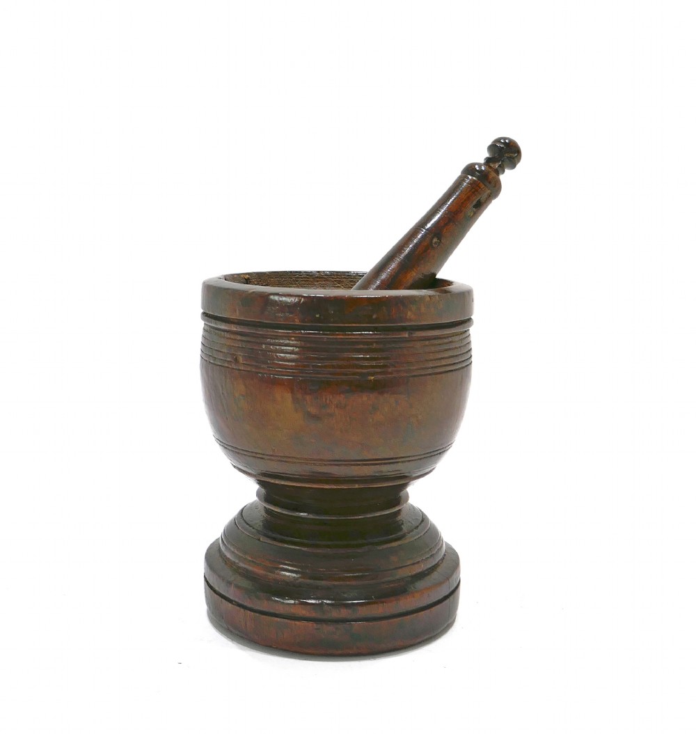 Antique Early Treen & Kitchenalia 17thc Fruitwood Pestle & Mortar.  English C1660-80.