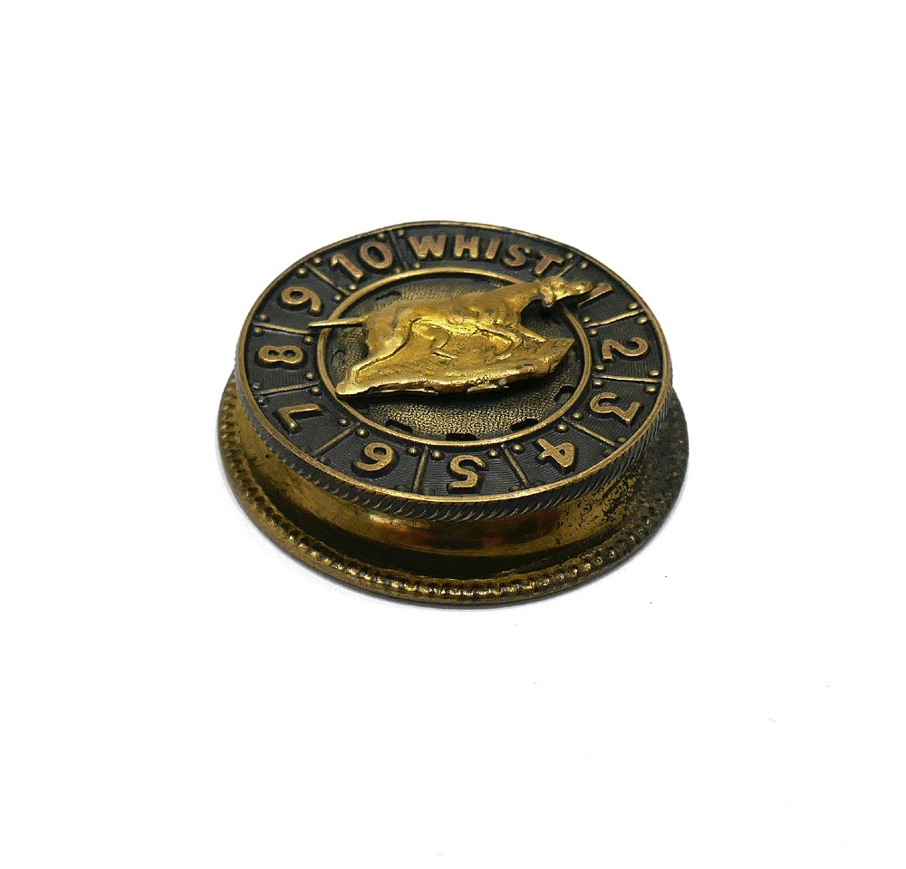 Antique 19thc Early Metalware Gilded Whist Marker Decorated With A Pointer Dog.  English C1880-90. View II