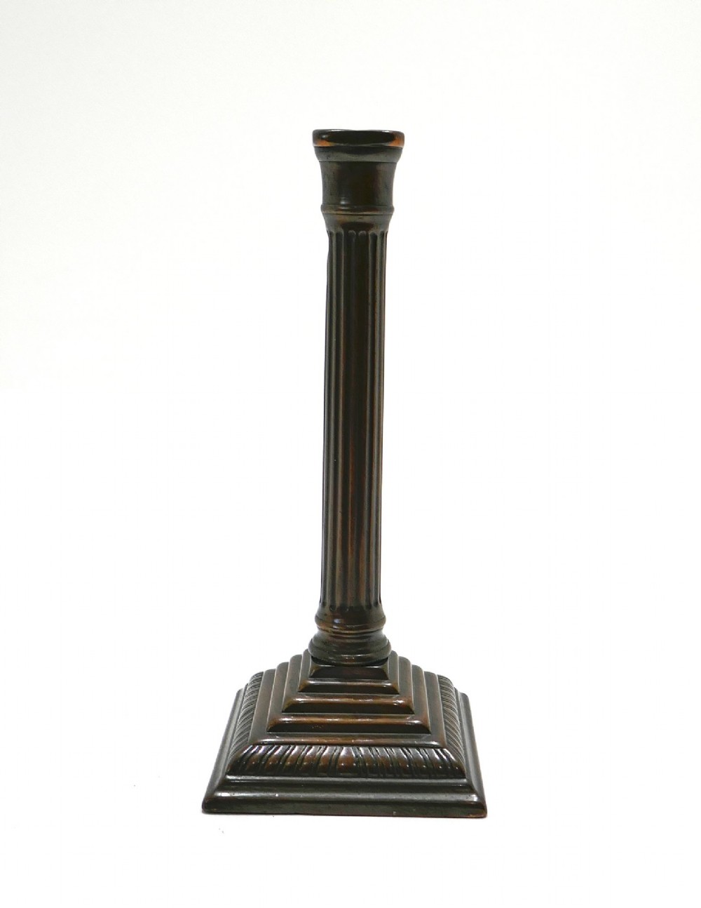 Antique Early Lighting 18thc Single Brass Corinthian Patinated Candlestick. English C1760-80