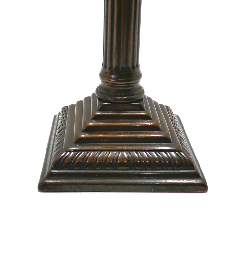 Antique Early Lighting 18thc Single Brass Corinthian Patinated Candlestick. English C1760-80 View II