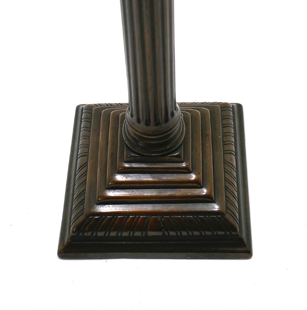 Antique Early Lighting 18thc Single Brass Corinthian Patinated Candlestick. English C1760-80 View IV
