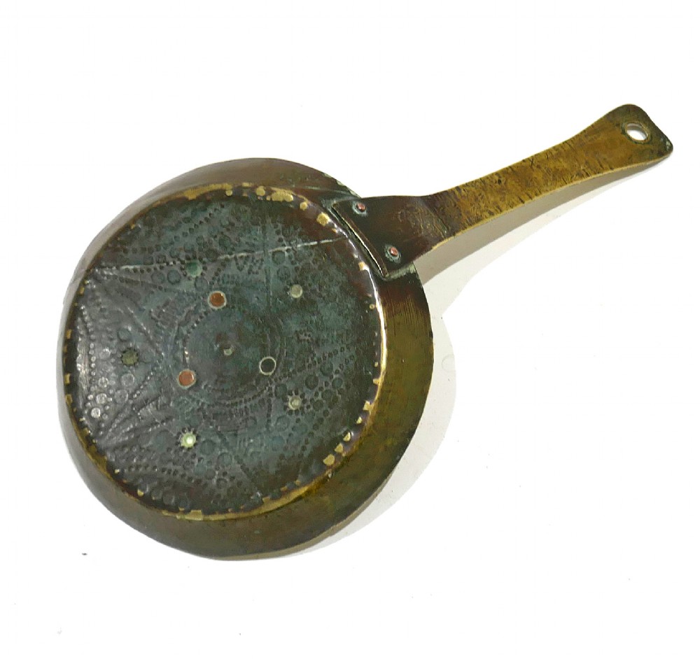 Antique Early Metalware 18thc Brass Punchwork Decorated Chamberstick Dated 1765. Dutch. View III