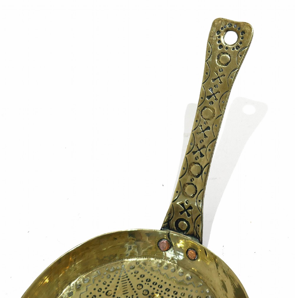 Antique Early Metalware 18thc Brass Punchwork Decorated Chamberstick Dated 1765. Dutch. View IV