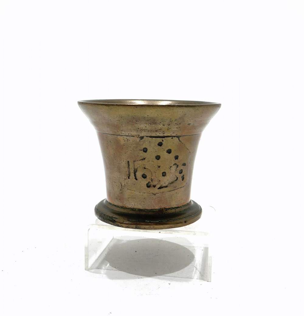 Antique Early Metalware 17thc Bronze Mortar Dated 1690 - English - Somerset Foundry.