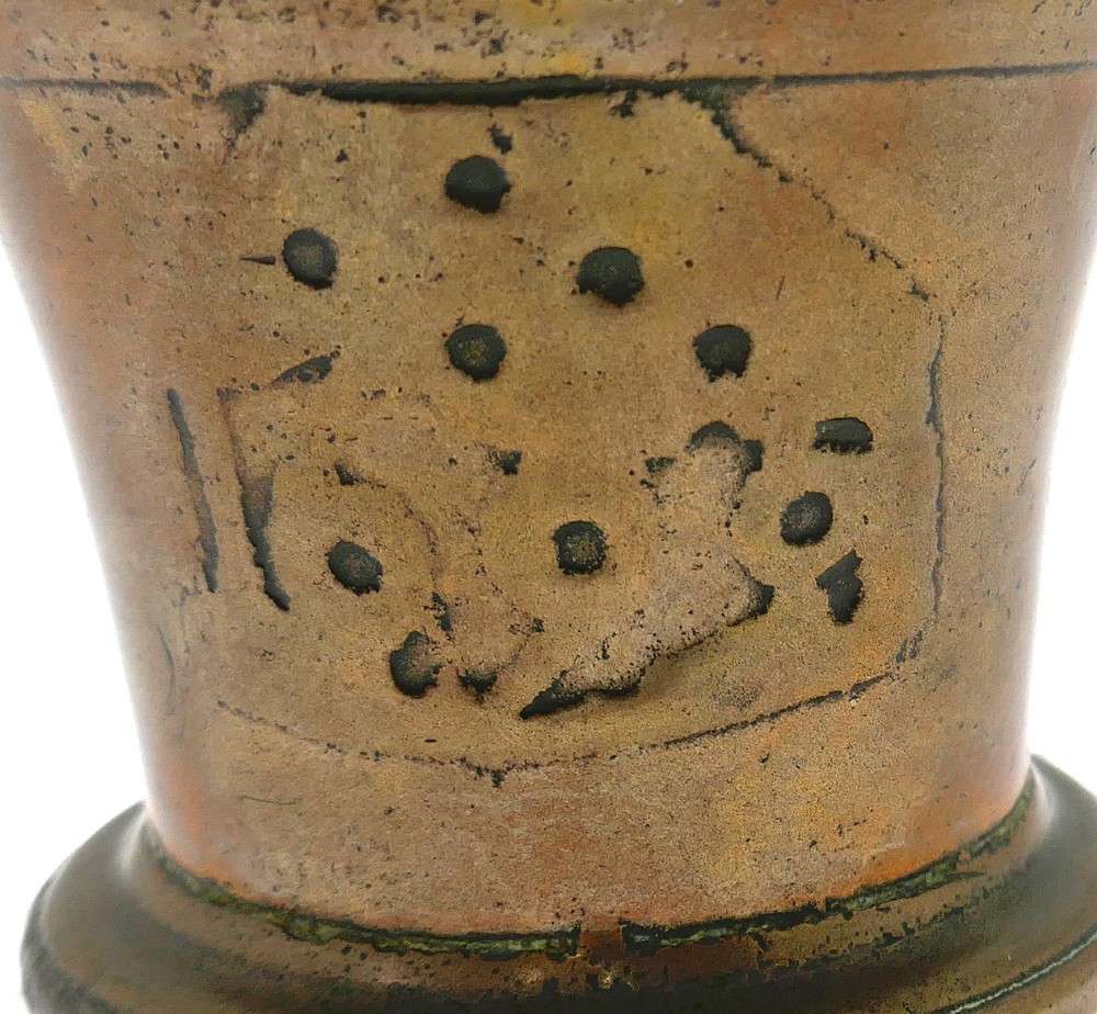Antique Early Metalware 17thc Bronze Mortar Dated 1690 - English - Somerset Foundry. View V