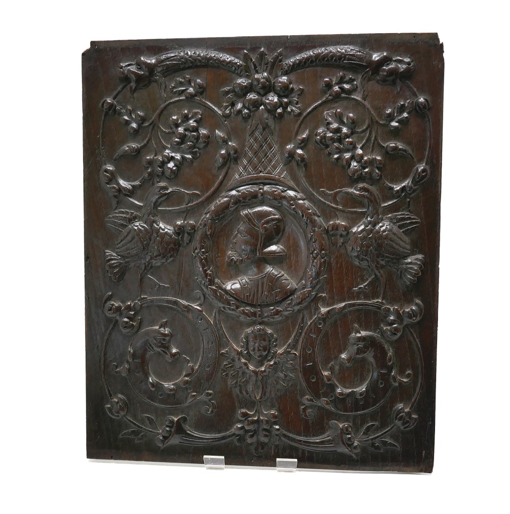 Antique Early Carving 15thc Renaissance Carved Portrait Oak Panel .   French C1460-90.