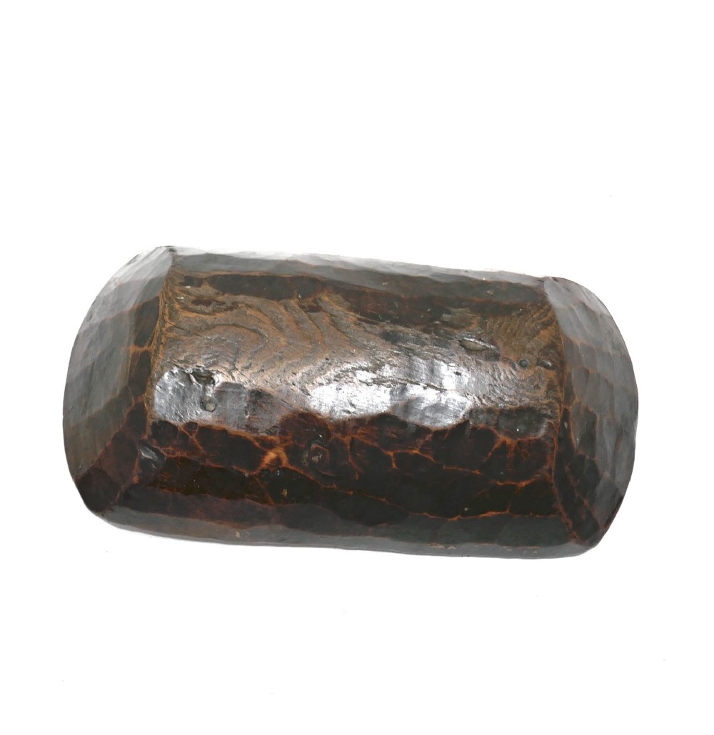 A hand-carved rectangular 19th-century pine dough bowl with an adzed interior and a warm brown patinated finish. View IV