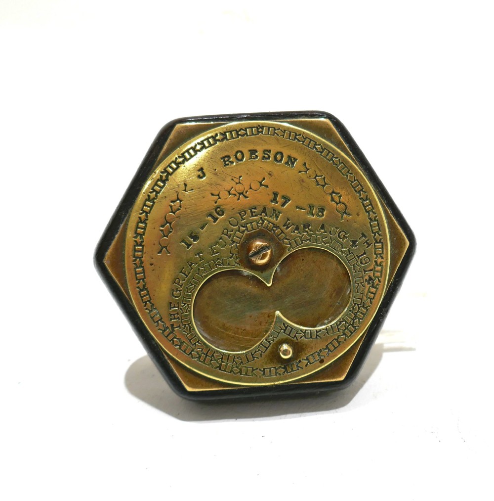 Antique Metalware 20thc Brass Miser Snuff Box Engraved J. Robson - The Great European War - Aug 4th 1914.   English.