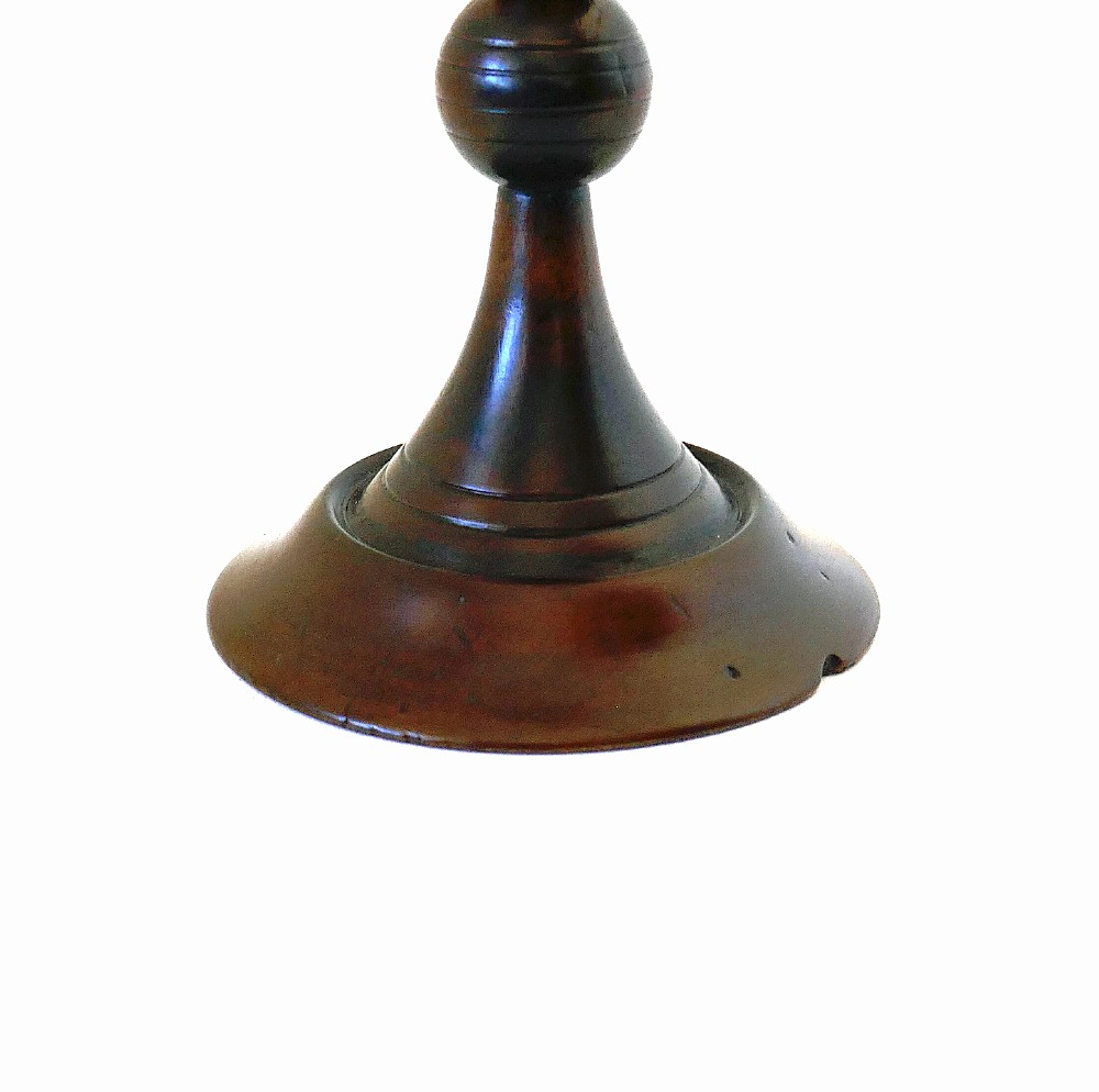 A hand-turned early 19th-century fruitwood goblet featuring a flared bowl, knopped stem, and circular pedestal base with a dark polished patina. View II