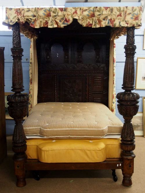ANTIQUE FOUR POSTER OAK BED 17TH CENTURY DOUBLE BED TESTER BED FULL TESTER DOUBLE BED ELIZABETHAN - ADDITIONAL PHOTO 1