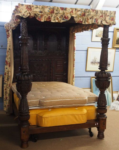 ANTIQUE FOUR POSTER OAK BED 17TH CENTURY DOUBLE BED TESTER BED FULL TESTER DOUBLE BED ELIZABETHAN - ADDITIONAL PHOTO 2