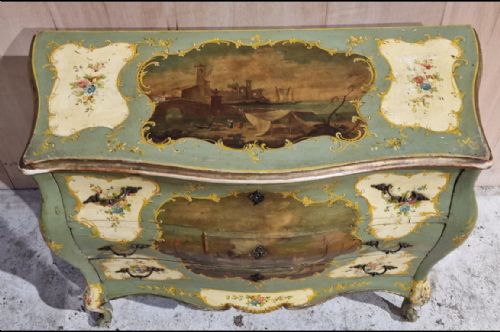 ANTIQUE PAINTED FURNITURE PAINTED COMMODE OR PAINTED CHEST OF DRAWERS WITH VENETIAN SCENES C1895 TO C1900 ITALIAN - ADDITIONAL PHOTO 2
