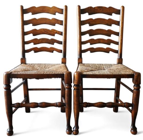 SET OF 10 LADDER BACK DINING CHAIRS COUNTRY DINING CHAIRS CAREFULLY RESTORED C1900 - ADDITIONAL PHOTO 1